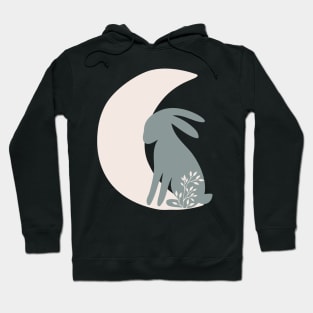 Crescent Moon and Bunny| Boho Nursery Print| Celestial Cottage Core Wall Art Hoodie